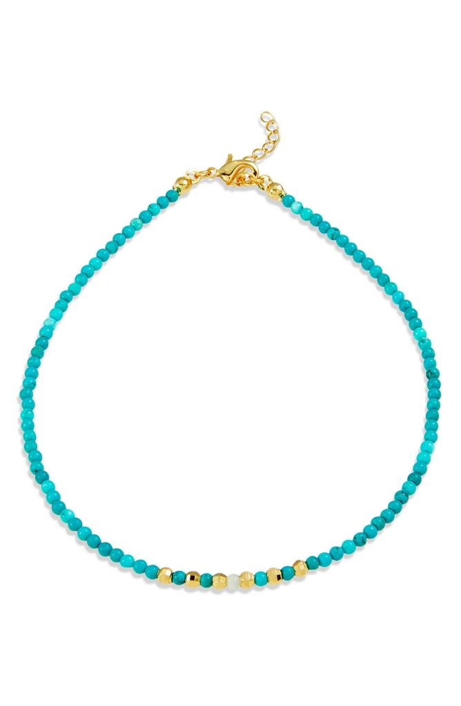 商品Savvy Cie Jewels|18K Gold Plated Turquoise & Imitation Pearl Beaded Anklet,价格¥234,第1张图片
