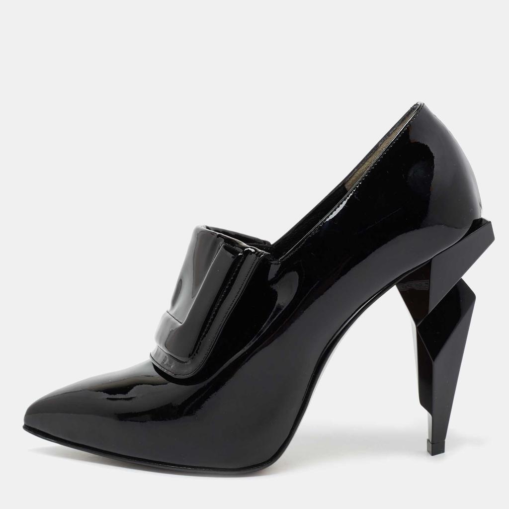 商品Fendi|Fendi Black Patent Leather Diamond Heel Pointed Toe Ankle Booties Size 38.5,价格¥4163,第1张图片