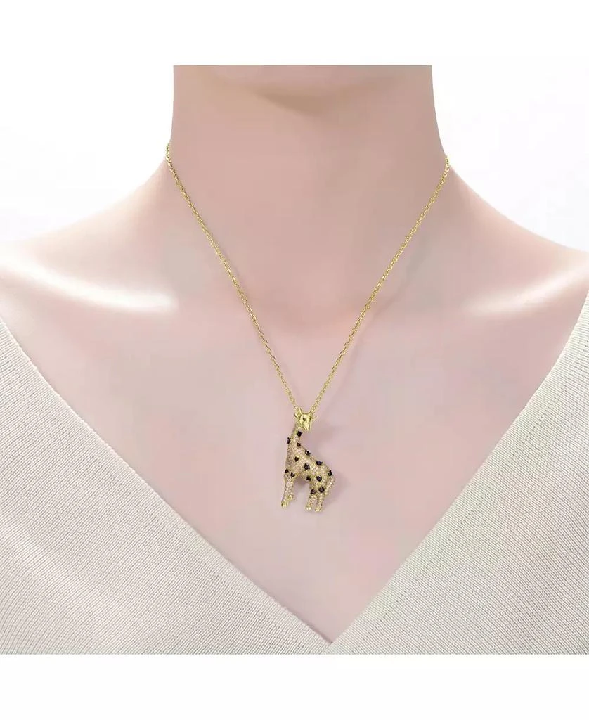 商品Genevive|14K Gold Plated with Champagne and Black Cubic Zirconia Iced Out Giraffe Pendant in Sterling Silver,价格¥551,第2张图片详细描述