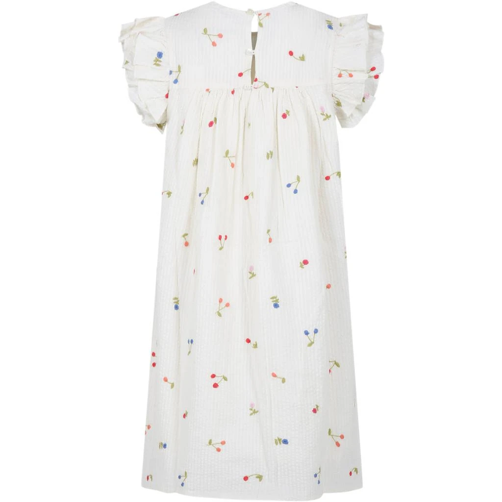 商品Bonpoint|White Dress For Girl With All-over Cherry And Multicolor Flower Embroidery,价格¥1726,第2张图片详细描述