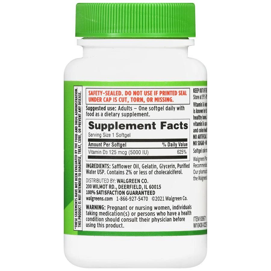 商品Walgreens|Vitamin D3 125 mcg Softgels (100 days),价格¥100,第4张图片详细描述