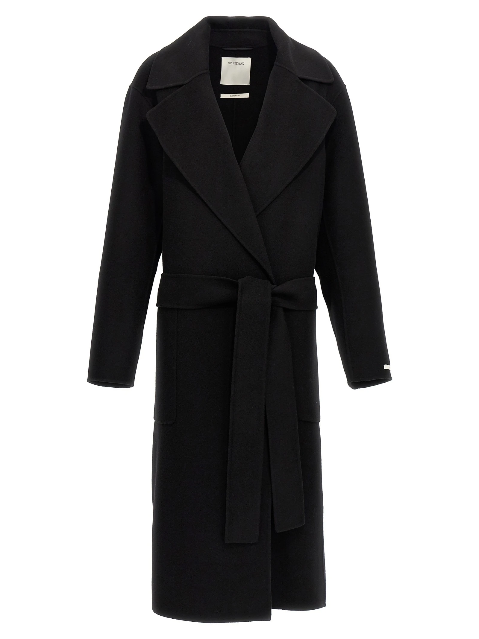 MAX MARA/麦丝玛拉 Sportmax系列 女士黑色羊毛腰部腰带后开衩翻领大衣VELENO013A 商品