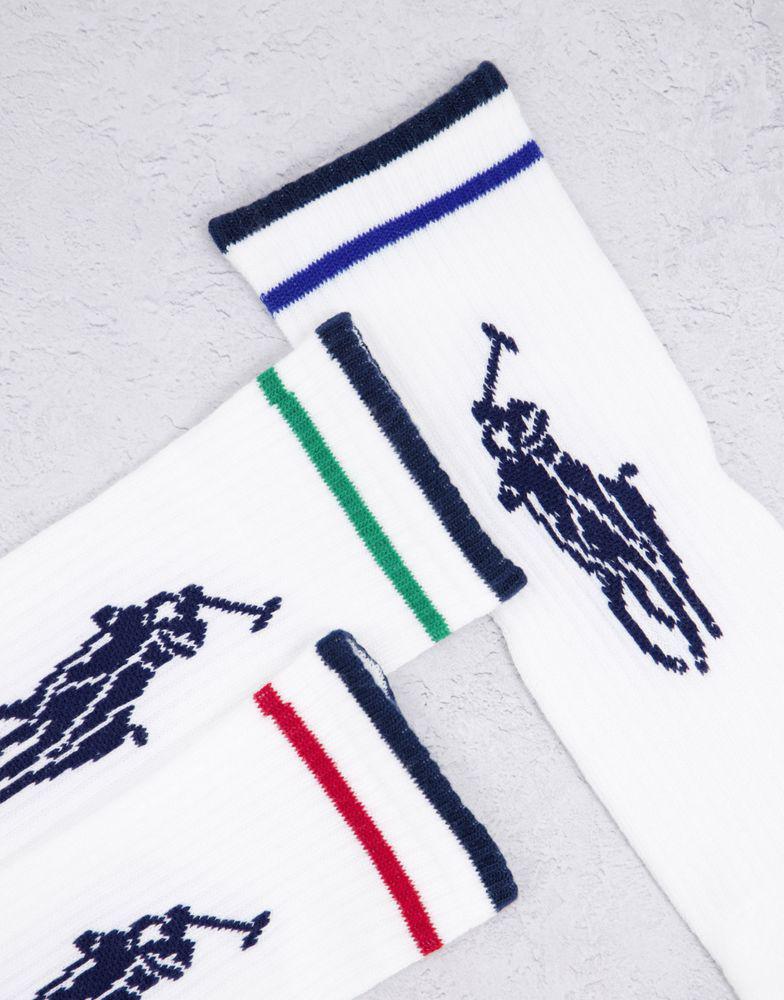 Polo Ralph Lauren 3 pack sport socks in white with stripe and large pony logo商品第2张图片规格展示