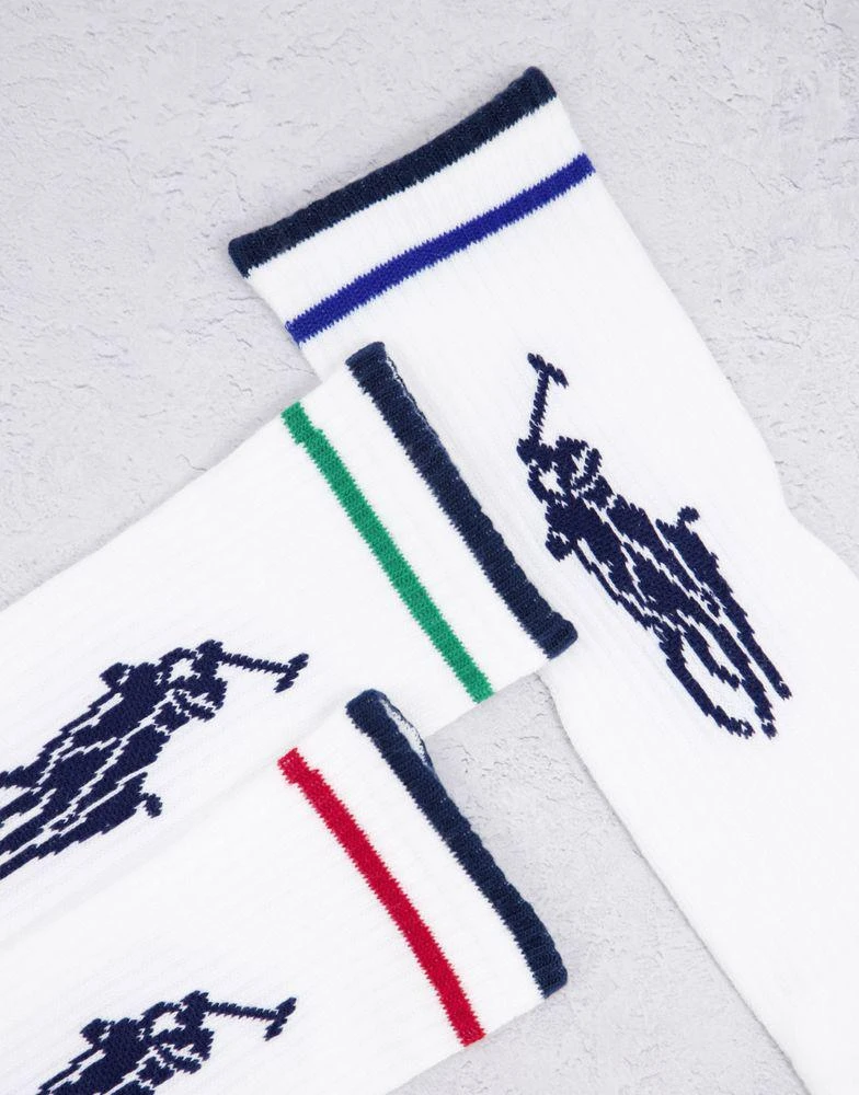 商品Ralph Lauren|Polo Ralph Lauren 3 pack sport socks in white with stripe and large pony logo,价格¥179,第2张图片详细描述