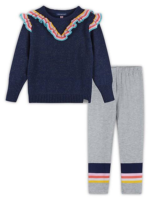 Little Girl's & Girl's Varsity Ruffled Sweater & Leggings Set商品第1张图片规格展示
