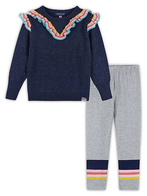 商品Andy & Evan|Little Girl's & Girl's Varsity Ruffled Sweater & Leggings Set,价格¥450,第1张图片