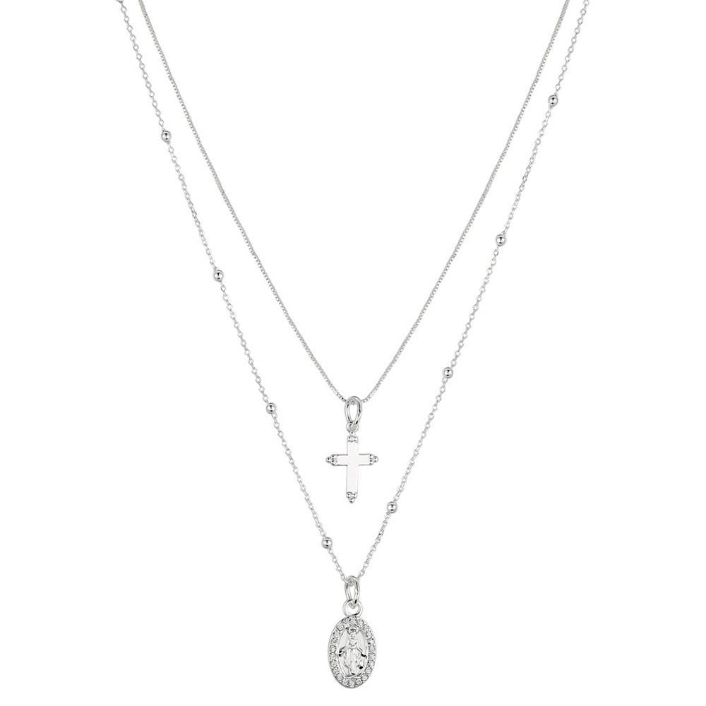 商品Unwritten|Silver Plated Brass Crystal Mary and Cross Duo Necklace with Extender,价格¥194,第1张图片