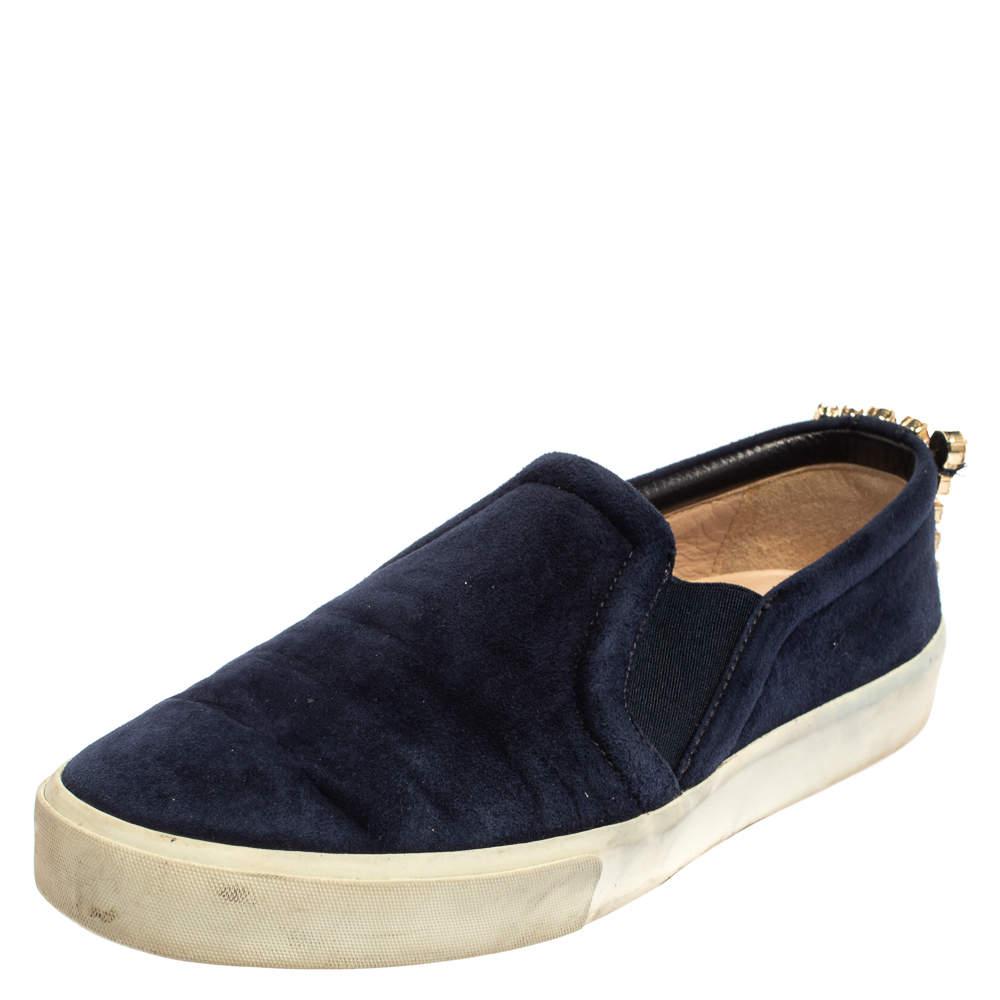 Stuart Weitzman Blue Suede Crystal Slip on Sneakers Size 38商品第1张图片规格展示