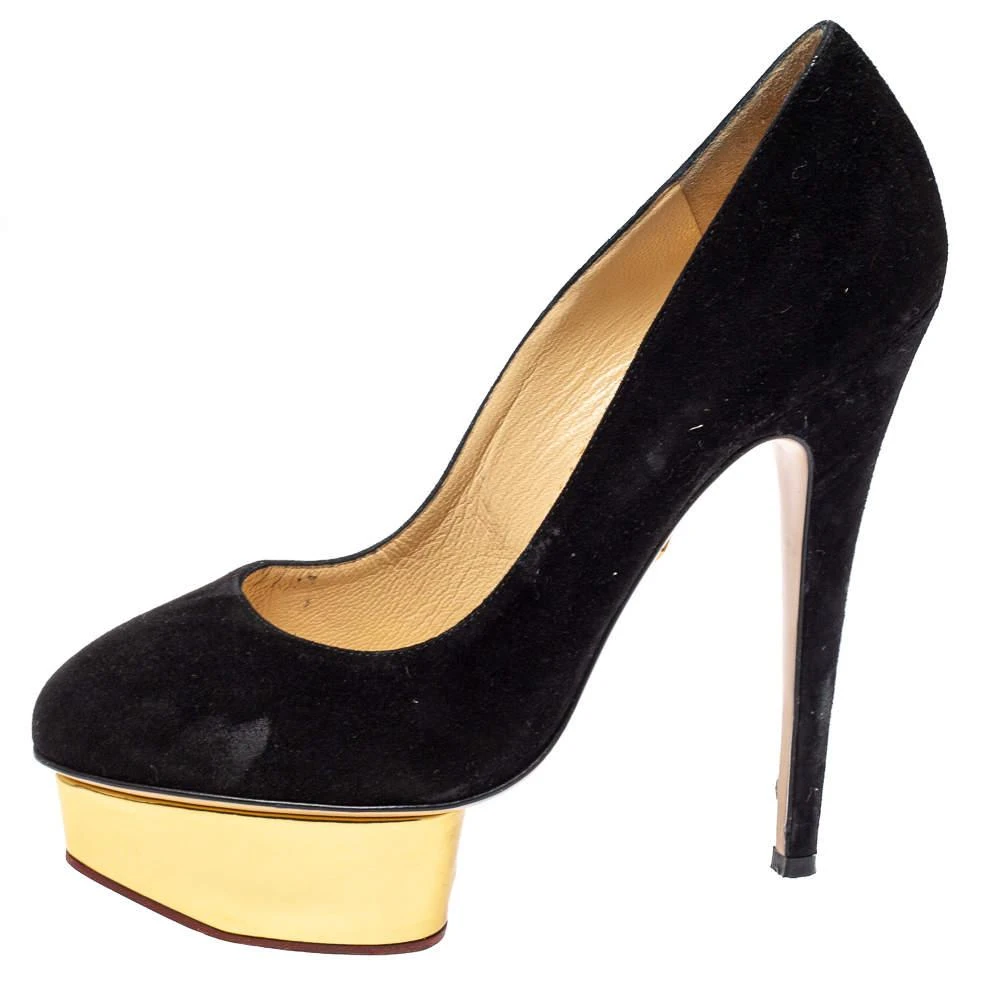 商品[二手商品] Charlotte Olympia|Charlotte Olympia Black Suede Dolly Platform Pumps Size 37,价格¥1562,第2张图片详细描述