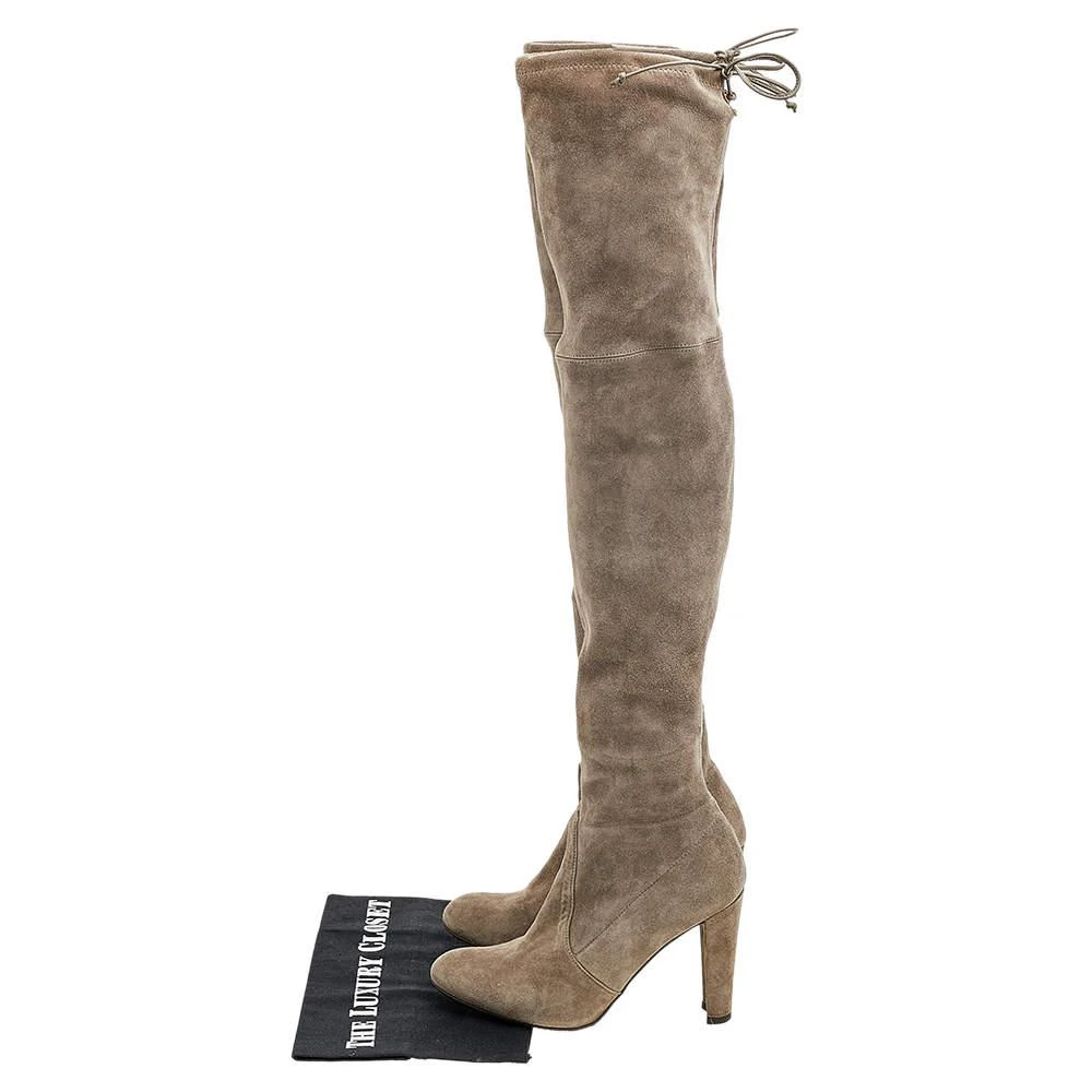 Stuart Weitzman Khaki Grey Suede Tie Land Over The Knee Block Heel Boots Size 36.5 商品
