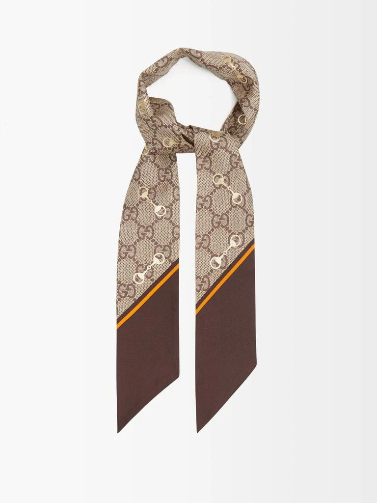 商品Gucci|Horsebit and GG-print silk-faille scarf,价格¥1841,第1张图片