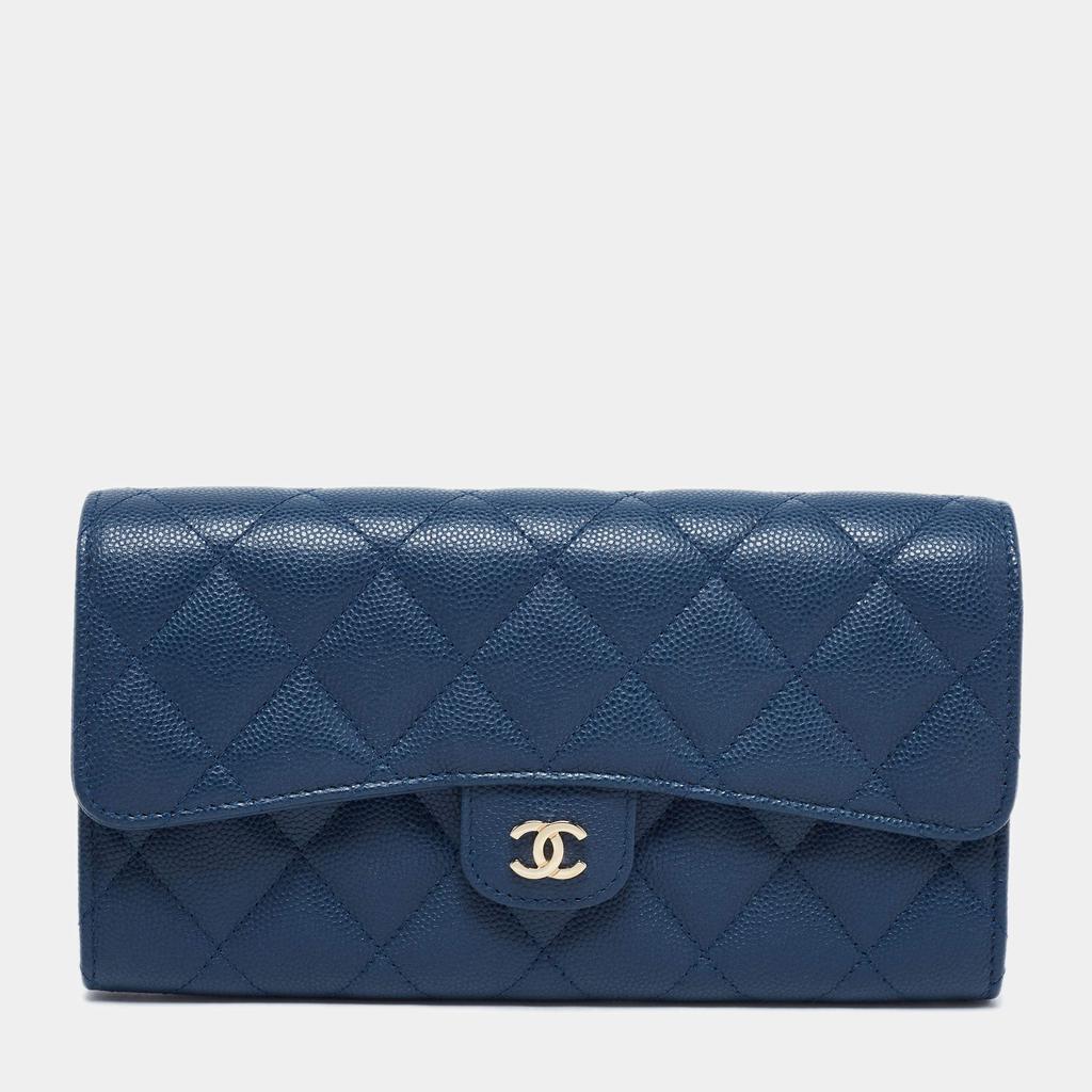 商品Chanel|Chanel Blue Leather Classic Flap Wallet,价格¥10460,第1张图片