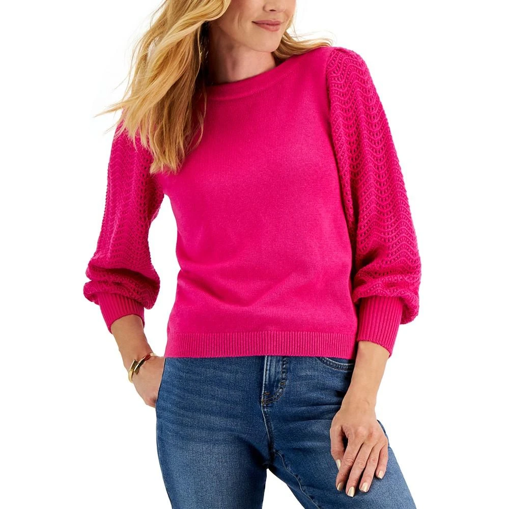 商品Charter Club|Petite Pointelle Puff Sleeve Sweater, Created for Macy's,价格¥94,第1张图片详细描述