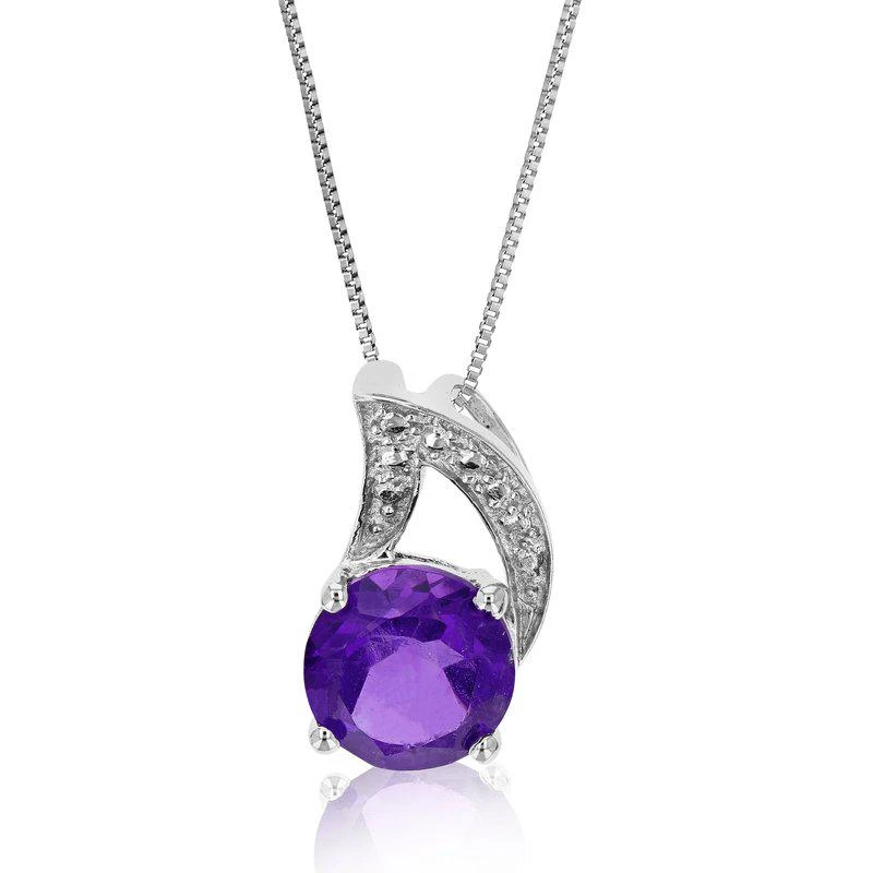 商品Vir Jewels|1.20 cttw Pendant Necklace, Purple Amethyst Pendant Necklace For Women In .925 Sterling Silver With Rhodium, 18" Chain, Prong Setting,价格¥491,第1张图片