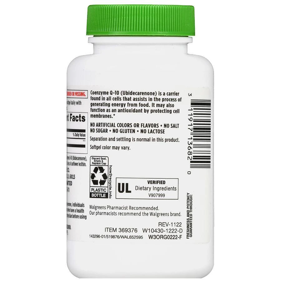 商品Walgreens|CoQ-10 100 mg Softgels (180 days),价格¥459,第4张图片详细描述