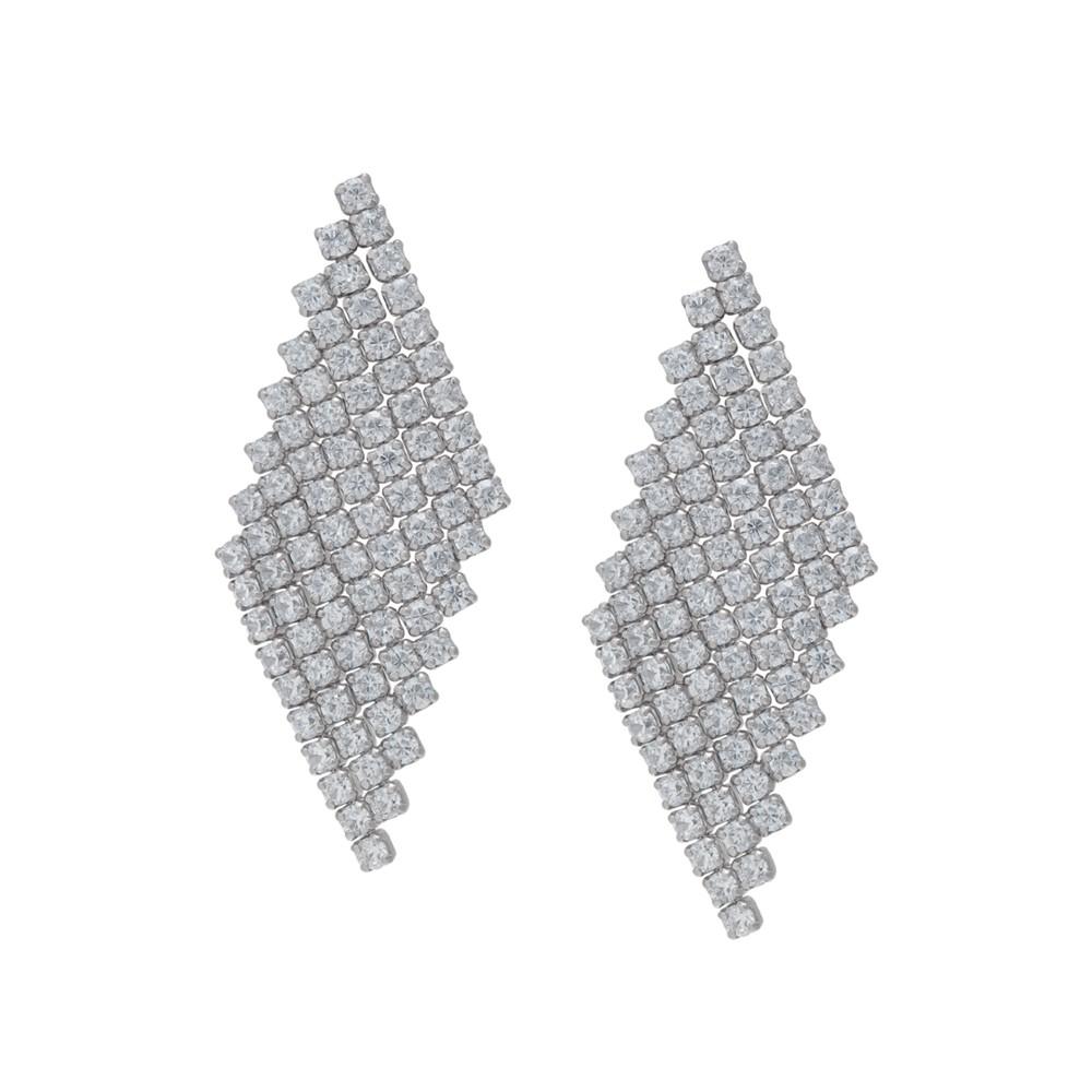 Fine Silver Plated Cubic Zirconia Dangling Diamond-Shaped Post Earrings商品第1张图片规格展示