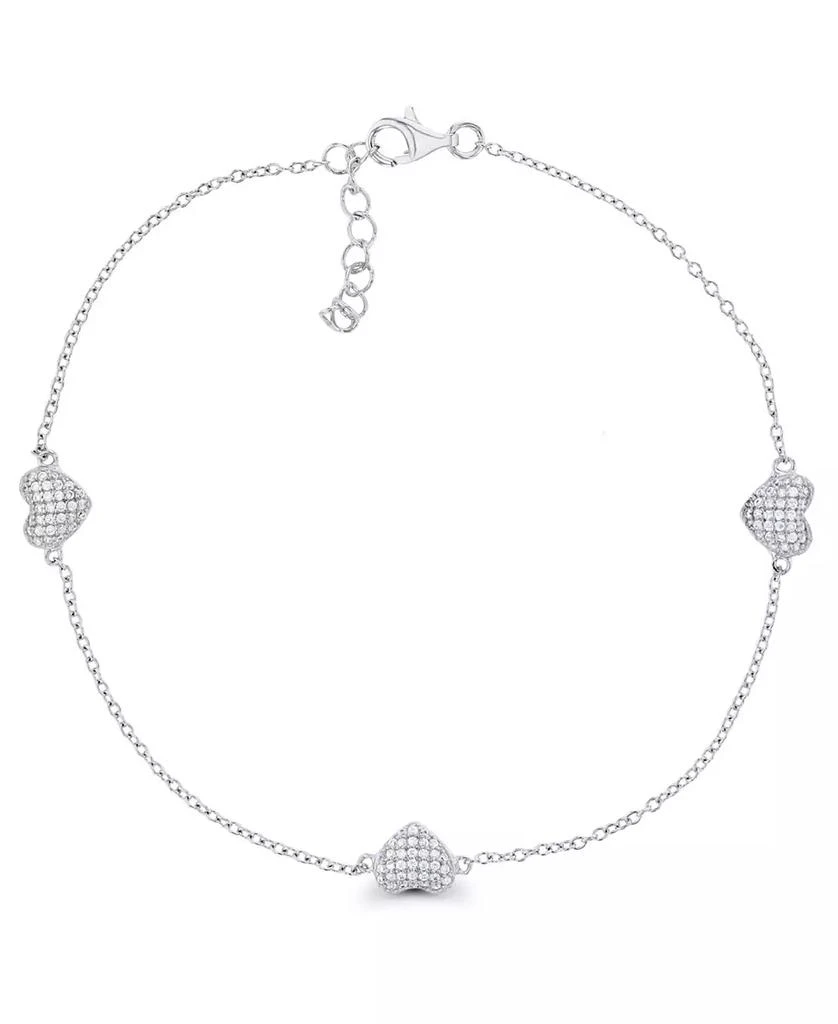 商品Macy's|Cubic Zirconia Micro Pave Triple Hearts Bracelet in Sterling Silver,价格¥152,第1张图片