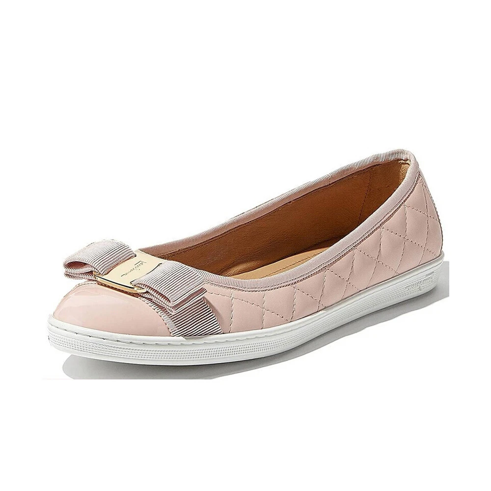 SALVATORE FERRAGAMO 女士粉色牛皮蝴蝶结平底船鞋 0685564 商品