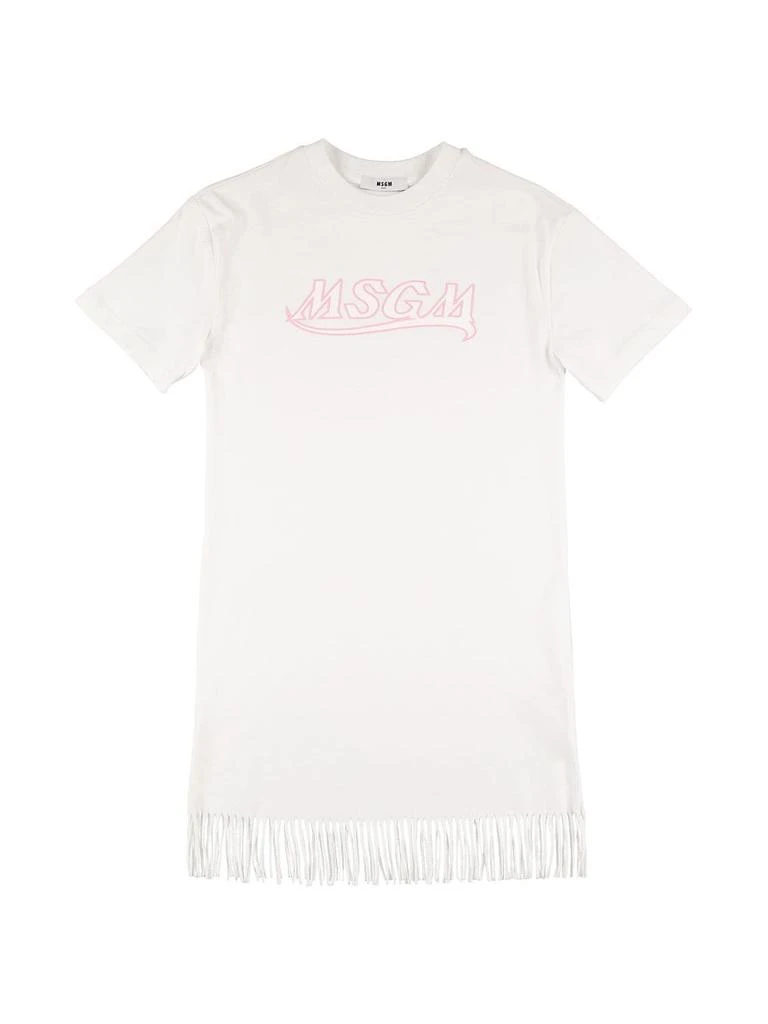 商品MSGM|Logo Jersey T-shirt Dress W/ Fringes,价格¥406,第1张图片