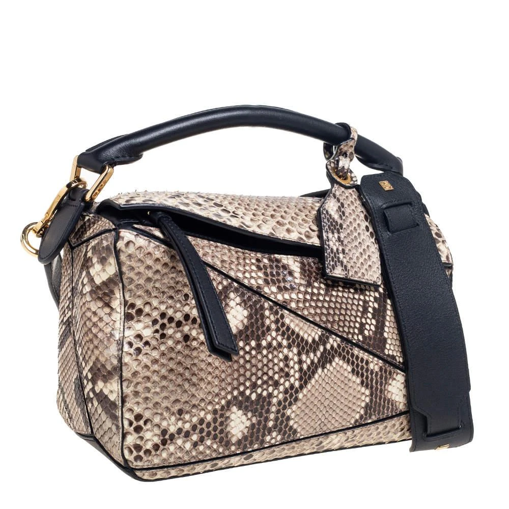 商品[二手商品] Loewe|Loewe Black/Beige Python and Leather Small Puzzle Shoulder Bag,价格¥15294,第3张图片详细描述