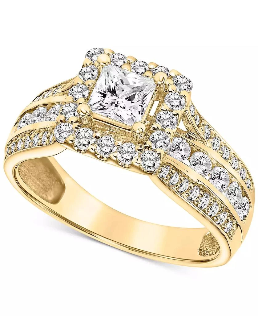 商品Macy's|Diamond Princess Halo Triple Row Engagement Ring (1-1/2 ct. t.w.) in 14k Gold,价格¥21662,第1张图片