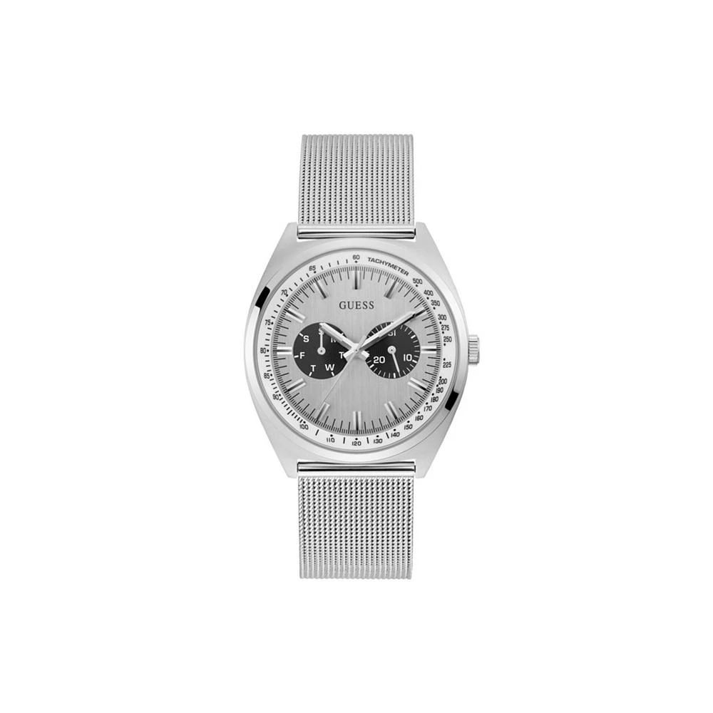 商品GUESS|Men's Silver-Tone Stainless Steel Mesh Bracelet Multi-Function Watch, 42mm,价格¥449,第1张图片