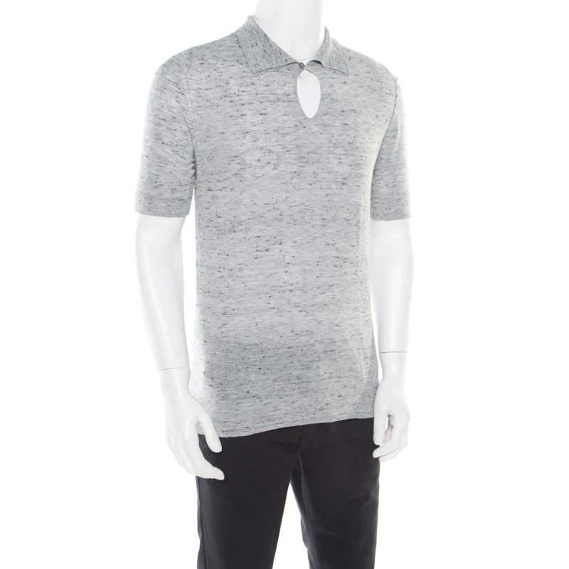 商品[二手商品] Zegna|Z Zegna Grey Marled Keyhole Detail Short Sleeve T-Shirt L,价格¥812,第2张图片详细描述