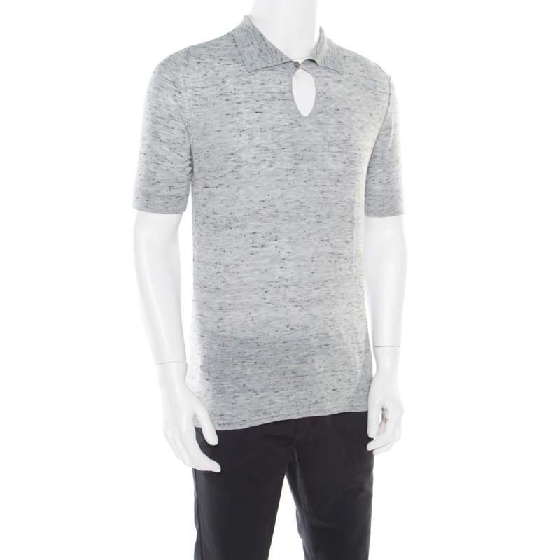 商品[二手商品] Zegna|Z Zegna Grey Marled Keyhole Detail Short Sleeve T-Shirt L,价格¥790,第4张图片详细描述