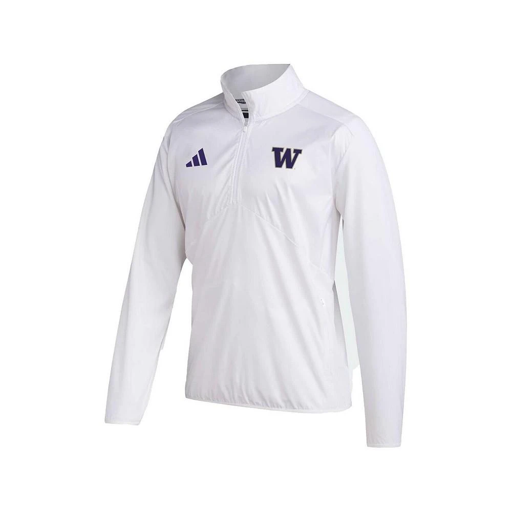 商品Adidas|Men's White Washington Huskies Sideline AEROREADY Raglan Sleeve Quarter-Zip Jacket,价格¥636,第2张图片详细描述