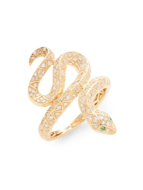 商品Effy|14K Yellow Gold, Diamond & Emerald Snake Ring,价格¥11096,第1张图片