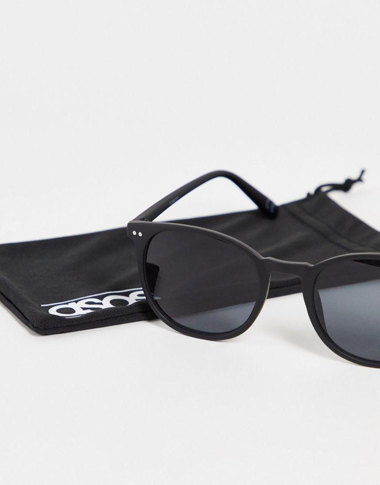 ASOS DESIGN frame round sunglasses in matte black with smoke lens  - BLACK商品第4张图片规格展示