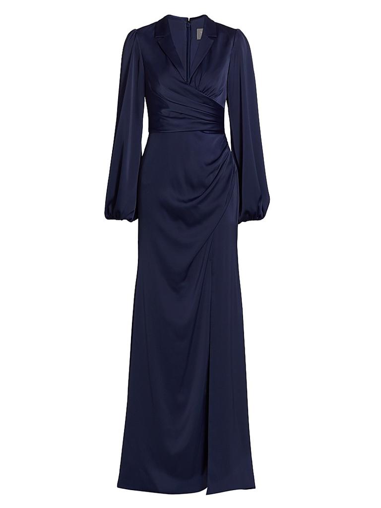 slim fit dress slacks Krystal Satin Wrap Gown | Deep Blue