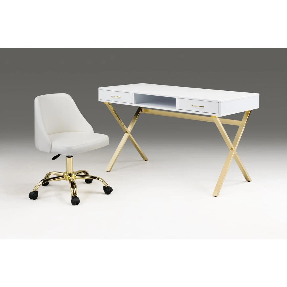 商品Creative Images|White Top Desk With Two Drawers/Gold Base,价格¥3961,第2张图片详细描述