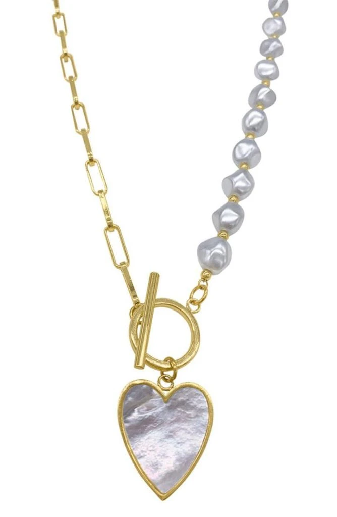 商品ADORNIA|14K Yellow Gold Plated 10mm Pearl Heart Pendant Necklace,价格¥243,第1张图片