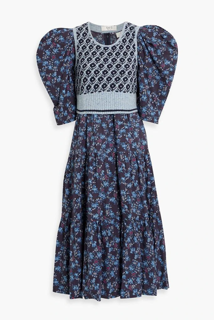 商品Sea|Tilly tiered floral-print cotton and intarsia-knit midi dress,价格¥1858,第1张图片