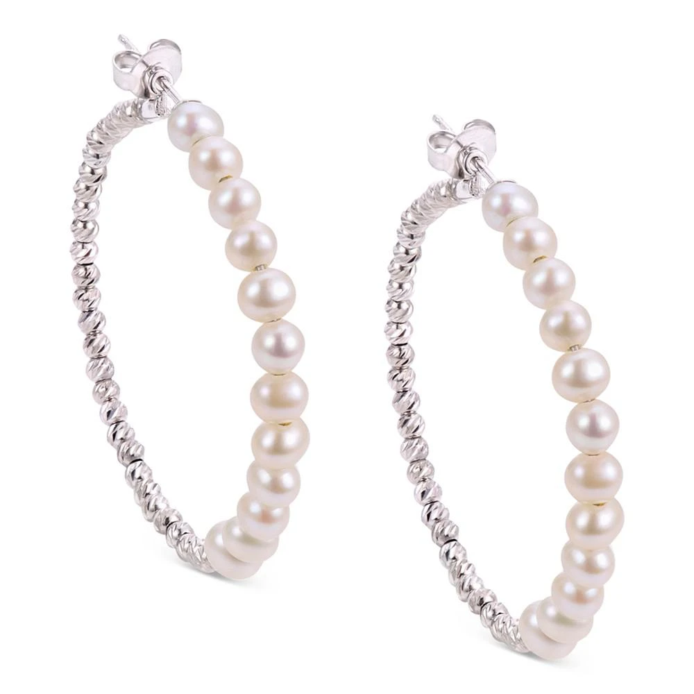 商品Macy's|Cultured Freshwater Pearl (4-4-1/2mm) Medium Hoop Earrings in Sterling Silver, 1.58",价格¥915,第1张图片