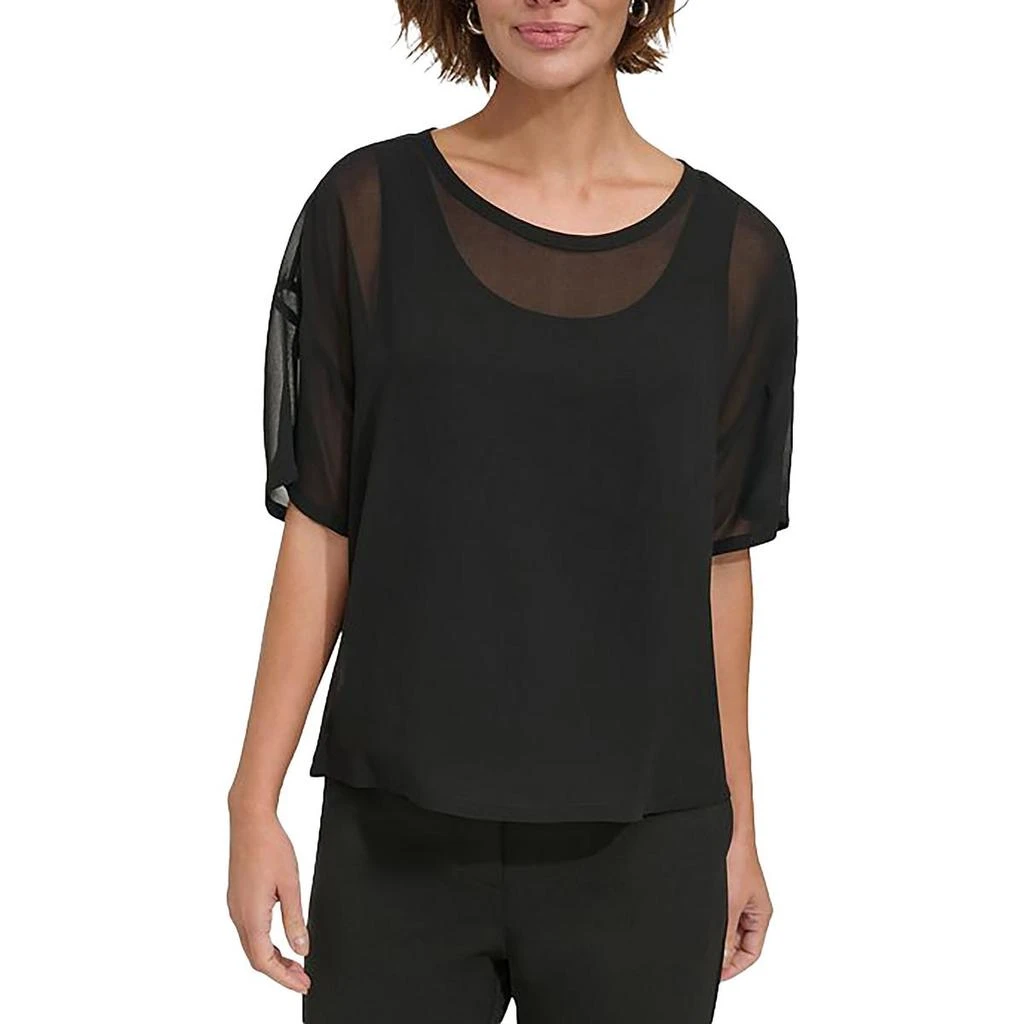 商品DKNY|Womens Chiffon Scoop Neck Shell,价格¥168,第1张图片