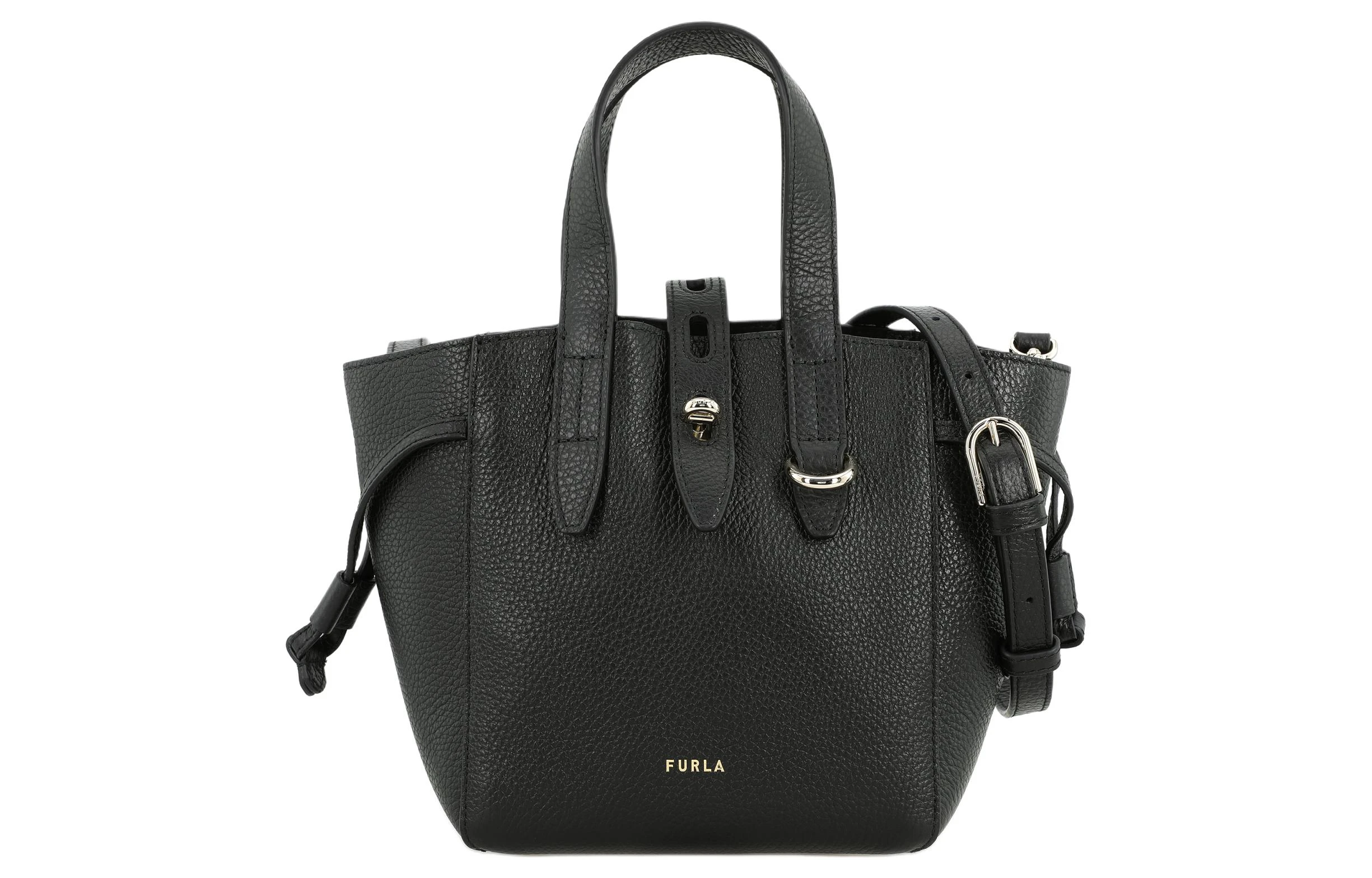 商品[国内直发] Furla|Net系列 17号Nero可调节可拆卸肩带 小牛皮 菜篮子托特包Tote包购物袋单肩斜挎手提包 迷你 女款 黑色,价格¥1398,第1张图片