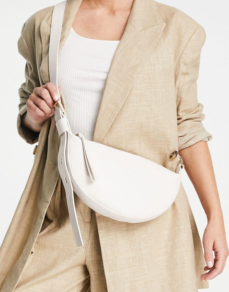 AllSaints leather half moon cross body bag in white商品第1张图片规格展示