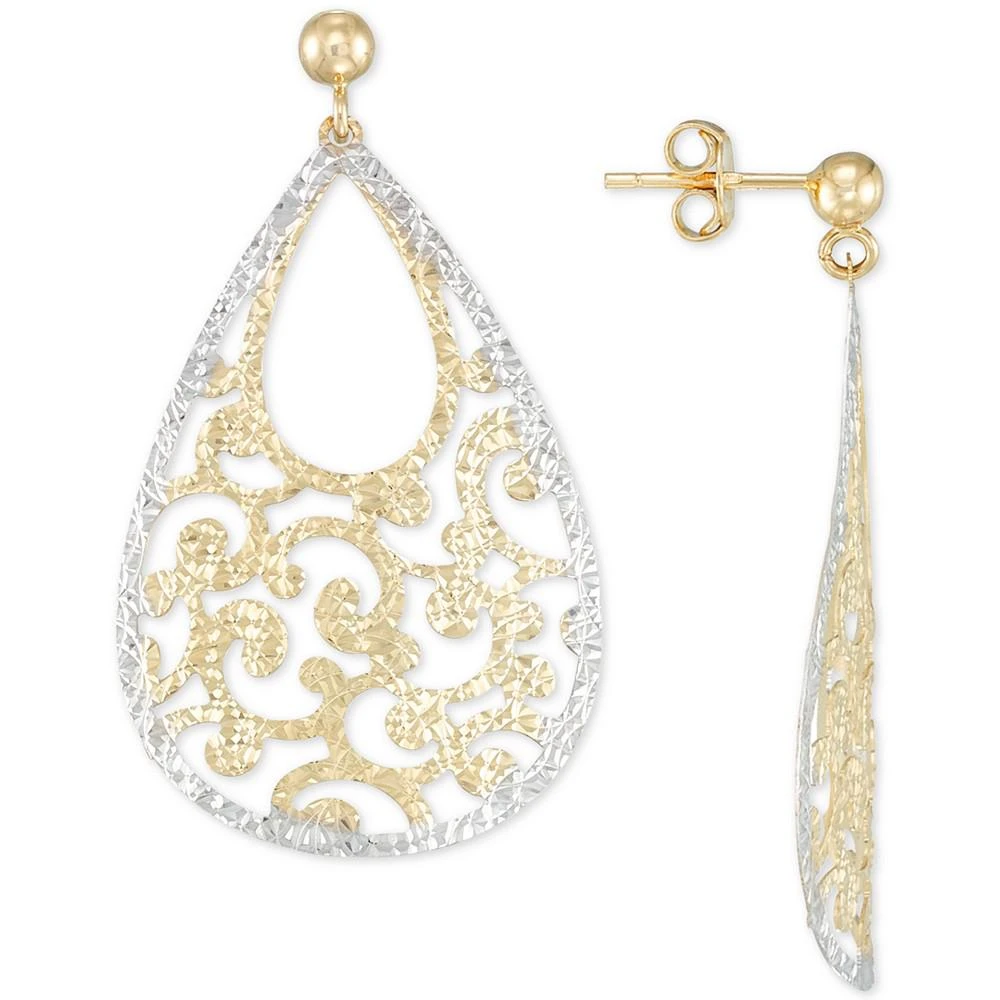 商品Italian Gold|Filigree Drop Earrings in 14k Gold & 14k White Gold,价格¥4015,第1张图片