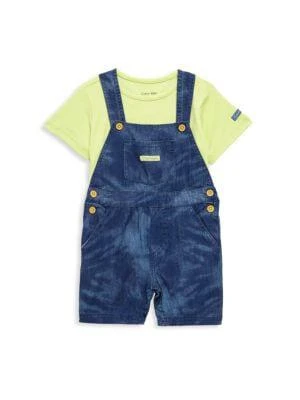 商品Calvin Klein|Baby Boy's 2-Piece Logo T-shirt & Denim Shortalls Set,价格¥79,第1张图片