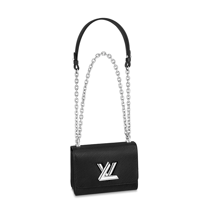 预售10天 Louis Vuitton/路易威登 经典款TWIST系列 女士小号黑色水波纹牛皮革旋转徽标银扣翻盖开合单肩斜挎链条包 M80836 商品