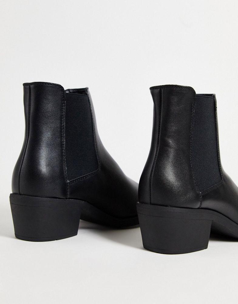 商品ASOS|ASOS DESIGN cuban heel western chelsea boots in black faux leather with metal hardware,价格¥227,第4张图片详细描述
