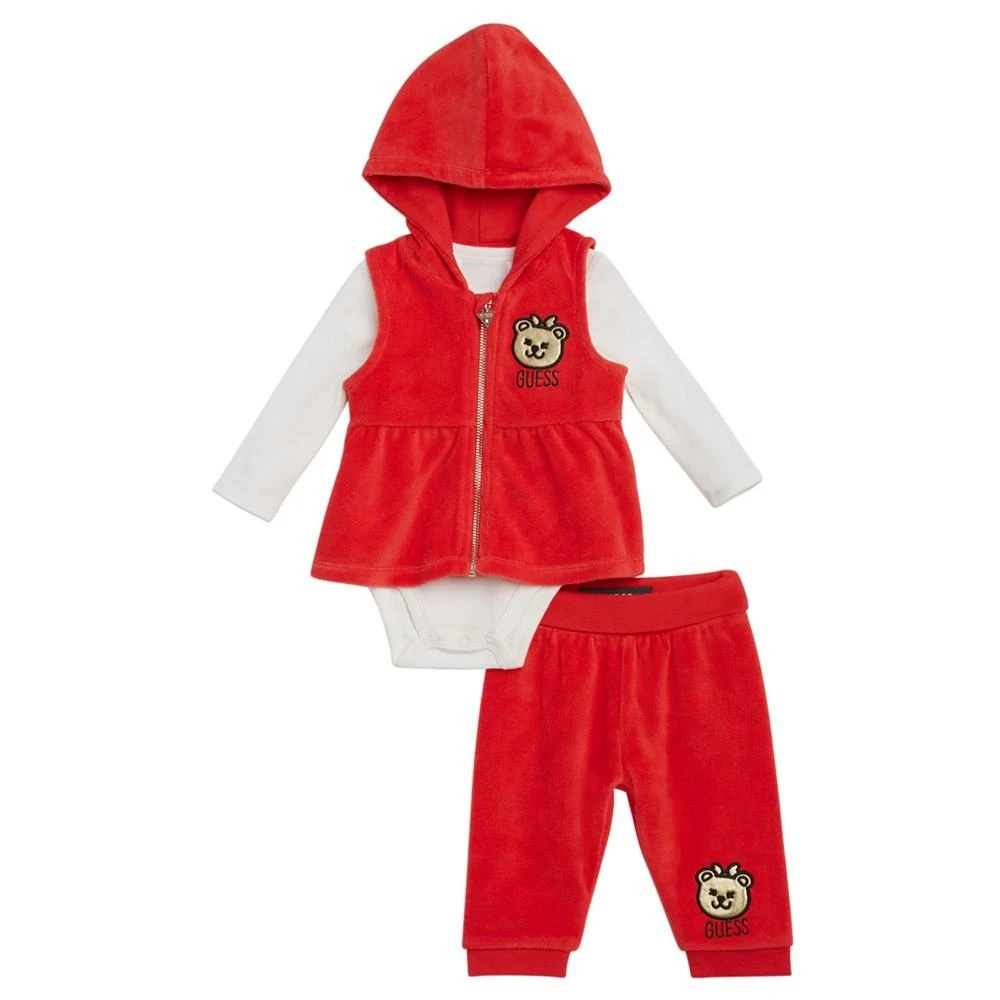商品GUESS|Baby Girls Metallic Print Bodysuit with Velour Vest and Joggers 3 Piece Set,价格¥233,第3张图片详细描述