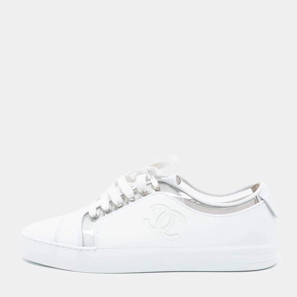 商品[二手商品] Chanel|Chanel White Leather and PVC CC Low-Top Sneakers 38.5,价格¥4239,第1张图片