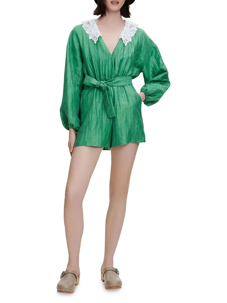 商品Maje|Ifeuille Crinkled Linen Playsuit,价格¥1661,第2张图片详细描述