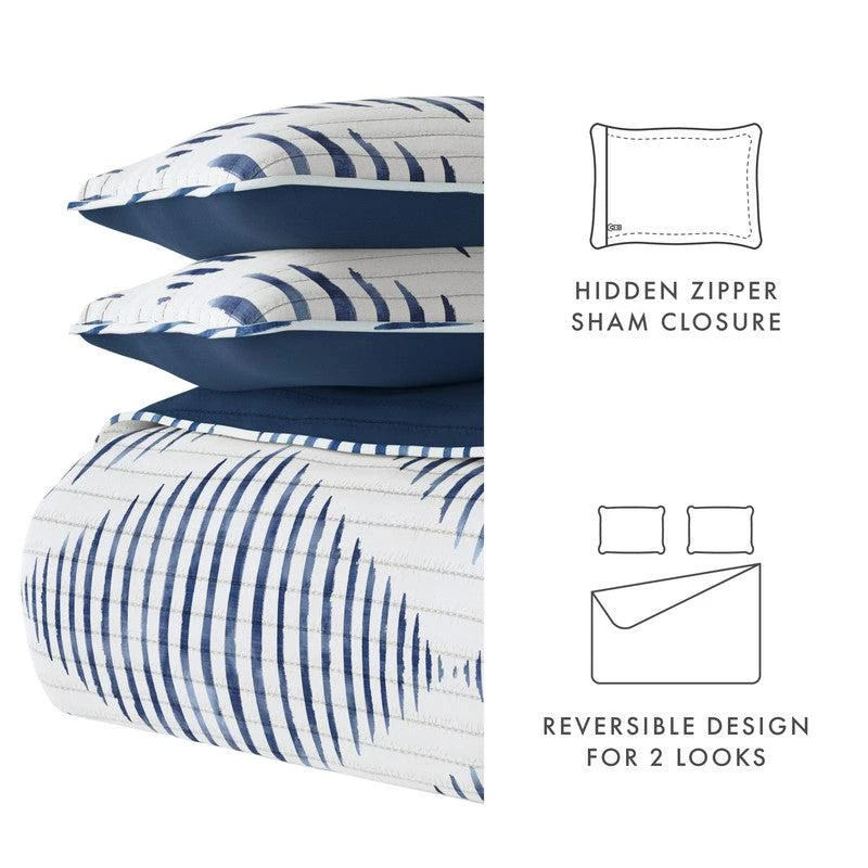 商品IENJOY HOME|Modern Diamond Navy Reversible Pattern Quilt Coverlet Set Ultra Soft Microfiber Bedding,价格¥385,第4张图片详细描述