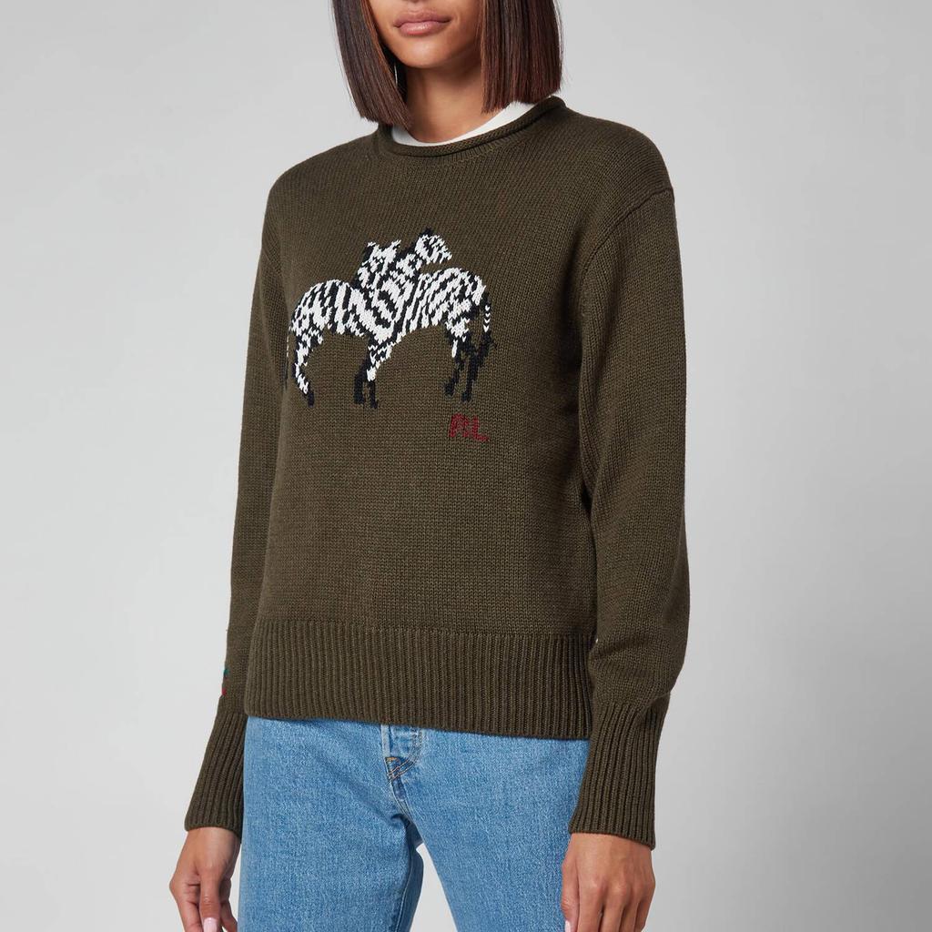 商品Ralph Lauren|Polo Ralph Lauren Women's Zebra Logo Jumper - Olive Multi,价格¥1184,第1张图片