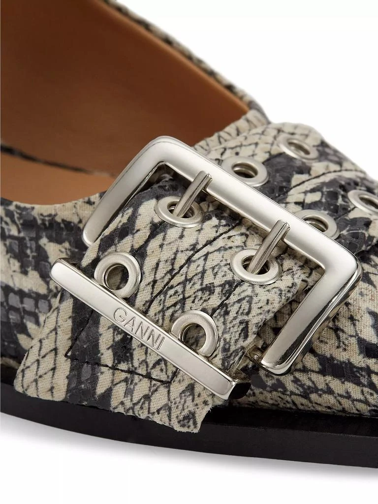 Chunky Buckle Snake-Embossed Slingback Flats 商品