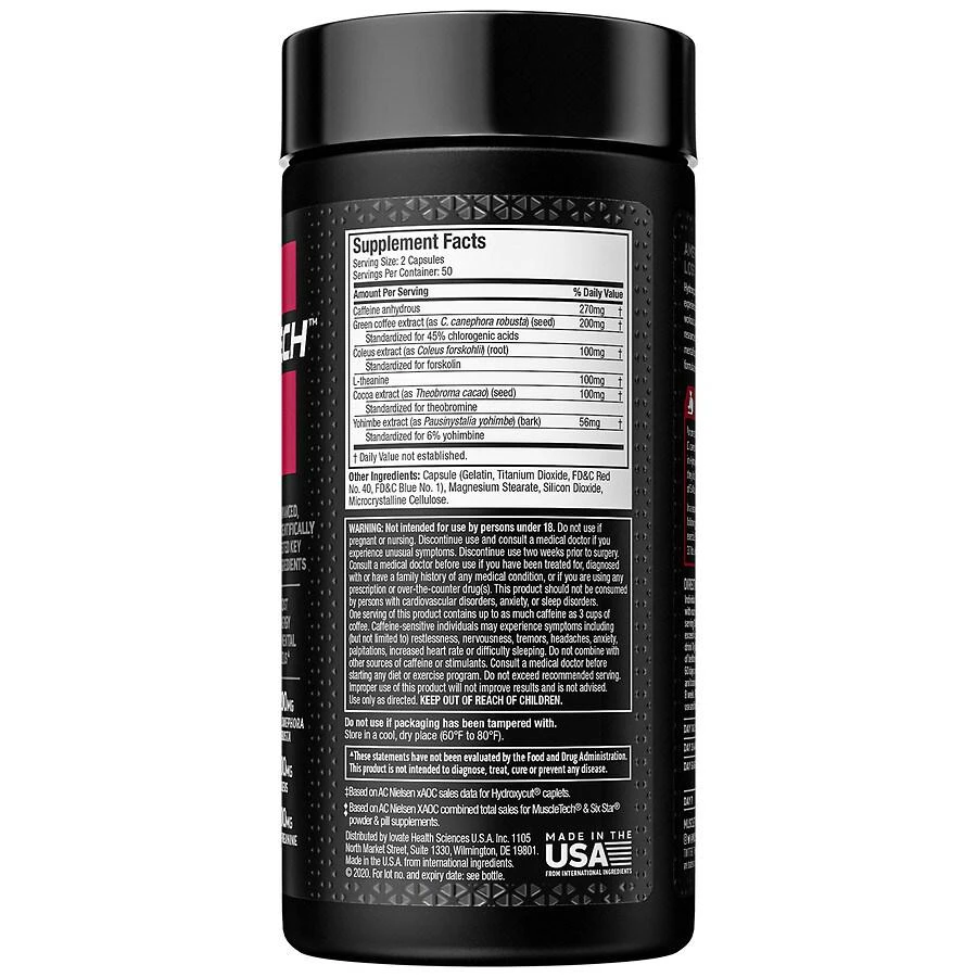 商品MuscleTech|Hardcore Thermogenic Weight Loss Supplement Green Coffee Bean Extract Formula,价格¥81,第2张图片详细描述